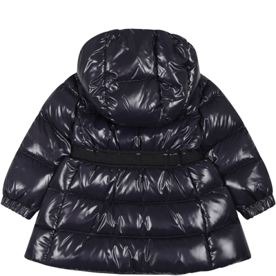 Shop Moncler Bleu Alis Down Jacket For Baby Girl With Logo In Blue