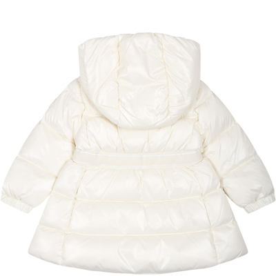 Shop Moncler White Alis Down Jacket For Baby Girl With Logo