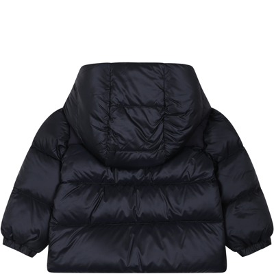 Shop Moncler Blue Eduard Down Jacket For Baby Boy With Logo