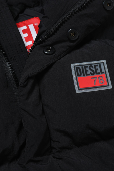 Shop Diesel Jpil Jacket  Hooded Down Jacket With Patches In Black