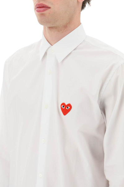 Shop Comme Des Garçons Play Comme Des Garcons Play Heart Patch Cotton Shirt In White
