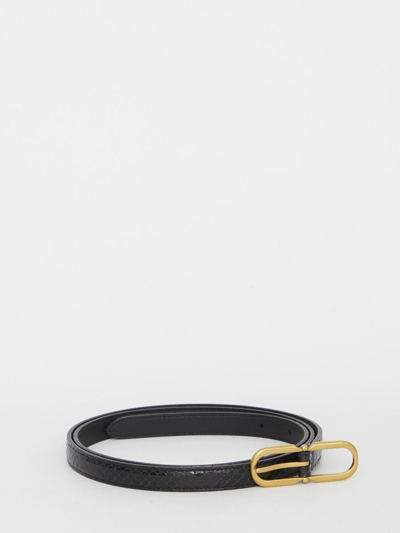 Shop Saint Laurent Leather Thin Belt In Black