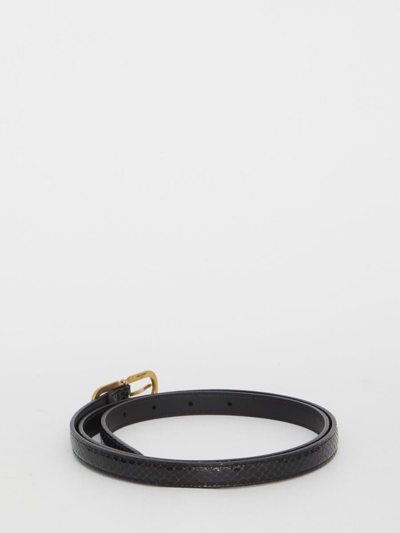 Shop Saint Laurent Leather Thin Belt In Black
