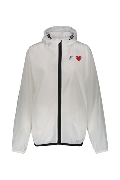 Shop Comme Des Garçons Play Logo Printed Hooded Jacket In White