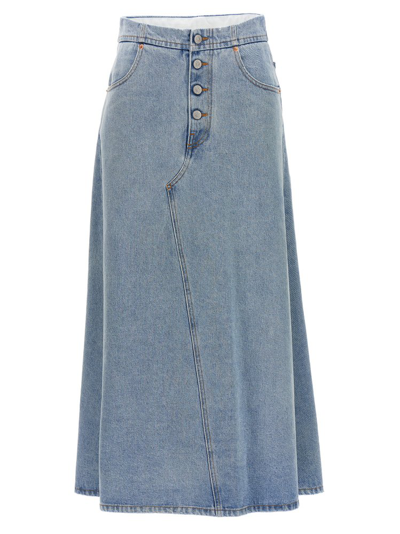 Shop Mm6 Maison Margiela Washed Denim Maxi Skirt In Blue