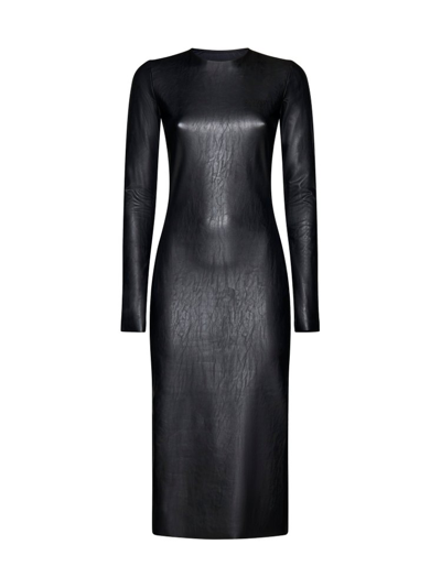 Shop Mm6 Maison Margiela Faux Leather Midi Dress In Black
