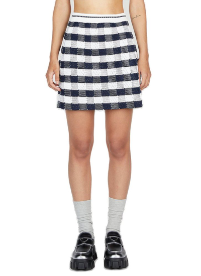 Shop Thom Browne Gingham Inlay Stripe Side Pleat Mini Skirt In Multi