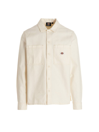Shop Dickies Logo Patch Buttoned Overshirt In White