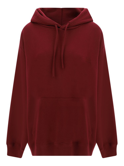 Shop Mm6 Maison Margiela Logo Embroidered Drawstring Hoodie In Red