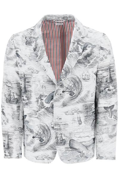Shop Thom Browne Single Breasted Graphic Printed Jacket In Multi