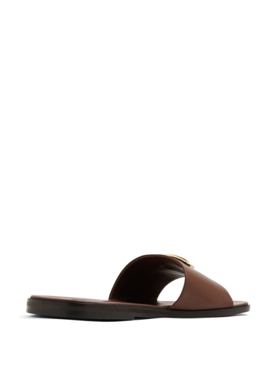 Tom Ford Logo-plaque Leather Slides In Brown