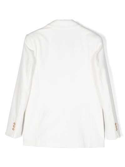 Shop Balmain Double-breasted Cotton Blazer In White
