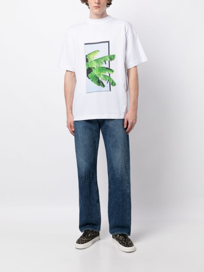 Shop Blue Sky Inn Leaf-print Cotton T-shirt In White