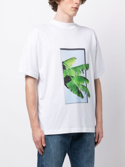 Shop Blue Sky Inn Leaf-print Cotton T-shirt In White