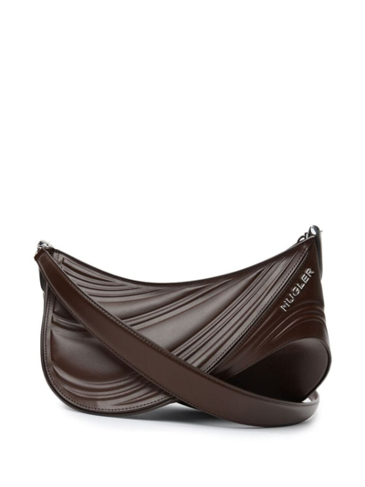 Shop Mugler Spiral Curve 01 Shoulder Bag In Brown