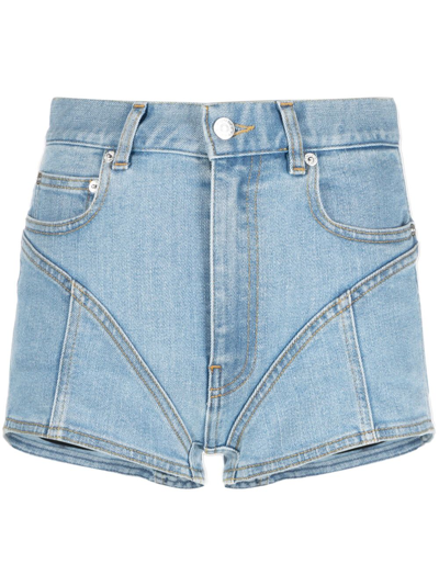 Shop Mugler Spiral Denim Shorts In Blue