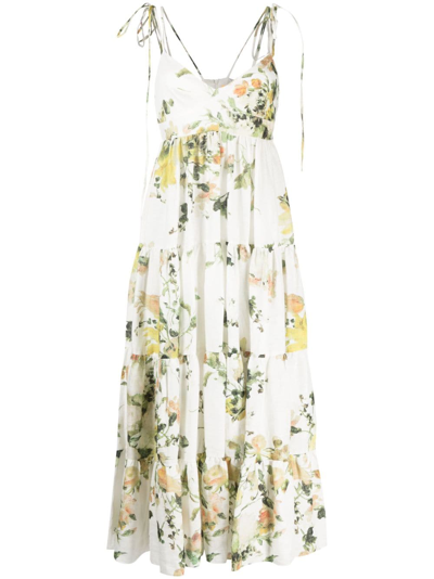 Shop Erdem Azami Floral-print Linen Maxi Dress In White