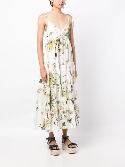 Shop Erdem Azami Floral-print Linen Maxi Dress In White