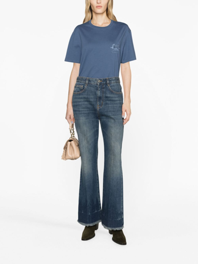 Shop Etro Logo-embroidered Cotton T-shirt In Blue