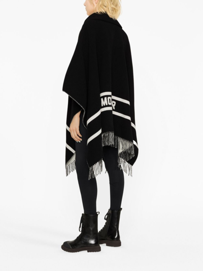 Shop Moncler Fringe-trim Striped Cape In Black