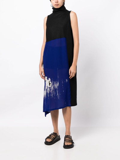 Shop Y's Blurred Pansy-print Midi Dress In Black