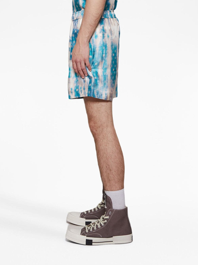Shop Amiri Monogram-print Elasticated-waist Shorts In Blue