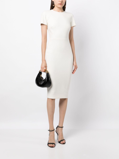 Shop Victoria Beckham Crepe Short-sleeve Midi Dress In White