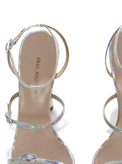 Paul Andrew Patent Leather Buckle-trio Platform Sandals In Silver