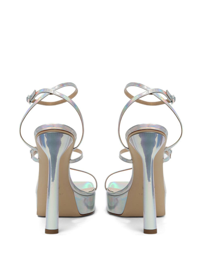 Paul Andrew Patent Leather Buckle-trio Platform Sandals In Silver