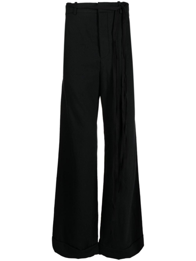 Shop Ann Demeulemeester Leon Mid-rise Wide-leg Trousers In Black