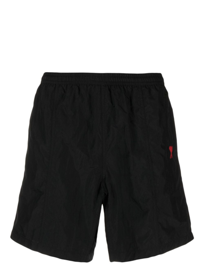 Shop Ami Alexandre Mattiussi Embroidered-logo Swim Shorts In Black