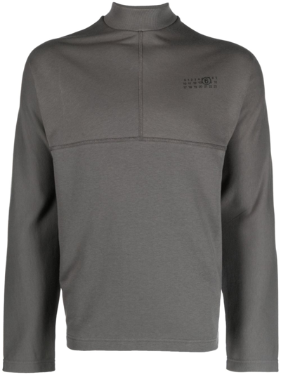 Shop Mm6 Maison Margiela Logo-print High-neck Sweatshirt In Grey