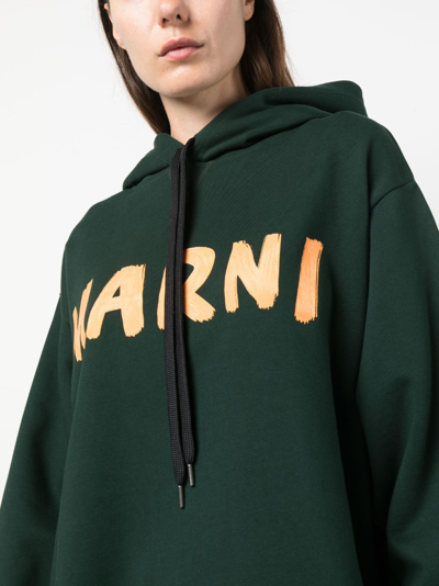 Shop Marni Logo-print Cotton Hoodie In Green