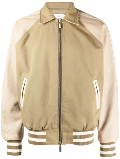 Shop Rhude Logo-patch Cotton Varsity Jacket In Brown