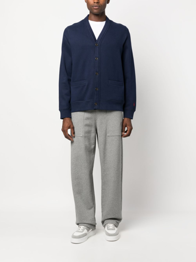 Shop Polo Ralph Lauren Logo-embroidered Long-sleeve Cardigan In Blue