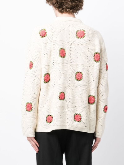 Shop Bode Rosette Crochet Cotton Shirt In Neutrals