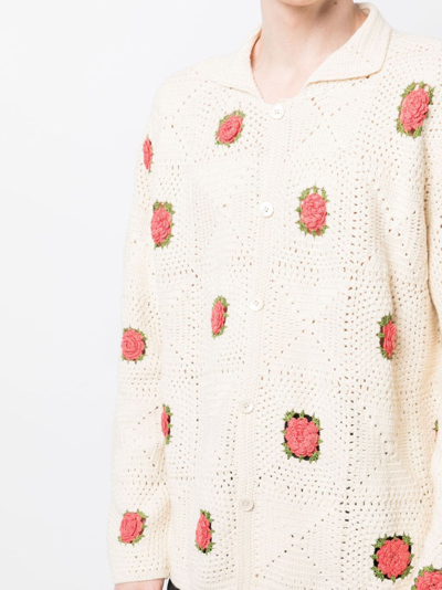 Shop Bode Rosette Crochet Cotton Shirt In Neutrals