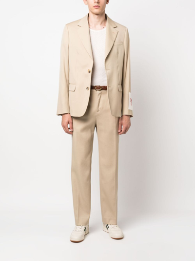 Shop Golden Goose Logo-patch Virgin-wool Blazer In Neutrals