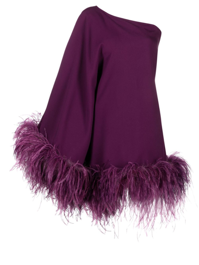 Shop Taller Marmo Feather-trimmed One-shoulder Top In Pink