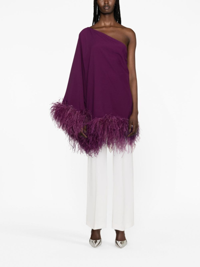 Shop Taller Marmo Feather-trimmed One-shoulder Top In Pink