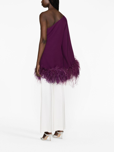 Shop Taller Marmo Feather-trimmed One-shoulder Top In Pink