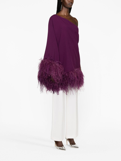 Shop Taller Marmo Feather-trimmed One-shoulder Top In Pink