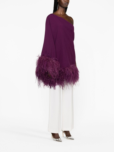 Taller Marmo Feather-trimmed One-shoulder Top In Pink