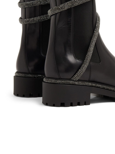 Shop René Caovilla Cleo Crystal-embellished Leather Boots In Black
