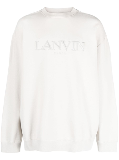 Shop Lanvin Logo-embroidered Cotton Sweatshirt In Grey