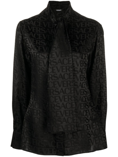 Shop Versace Allover Scarf-tie Shirt In Black