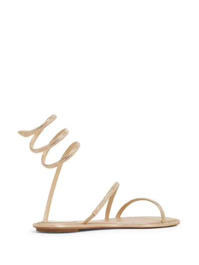 Shop René Caovilla Cleo Crystal-embellished Flat Sandals In Gold