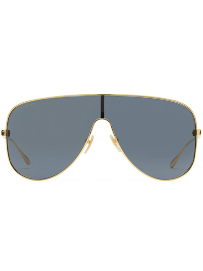 Shop Gucci Mask Logo-lettering Sunglasses In Gold