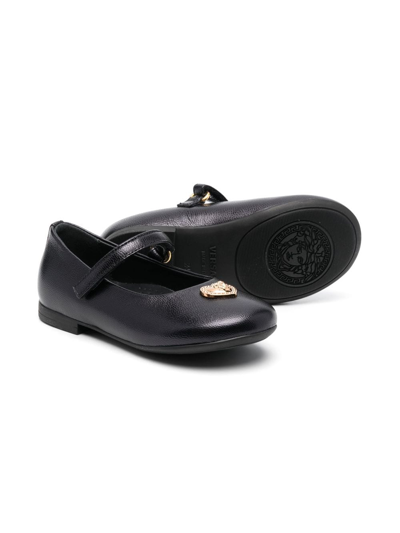 Shop Versace Heart Medusa Leather Ballerina Shoes In Black