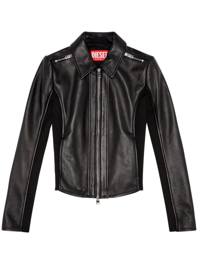 Shop Diesel L-sask Zip-up Leather Jacket In Black